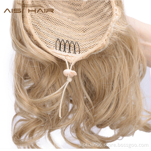 Aisi Hair Heat Resistant Synthetic Fiber Drawstring Ponytail Wrap Hairpieces Big Wave Short Ponytail Hair Extensions